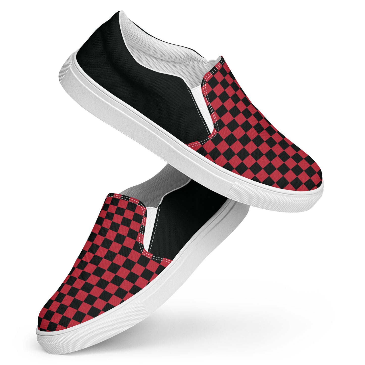 women’s slip-on canvas shoes • red & black checkers