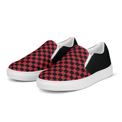 women’s slip-on canvas shoes • red & black checkers