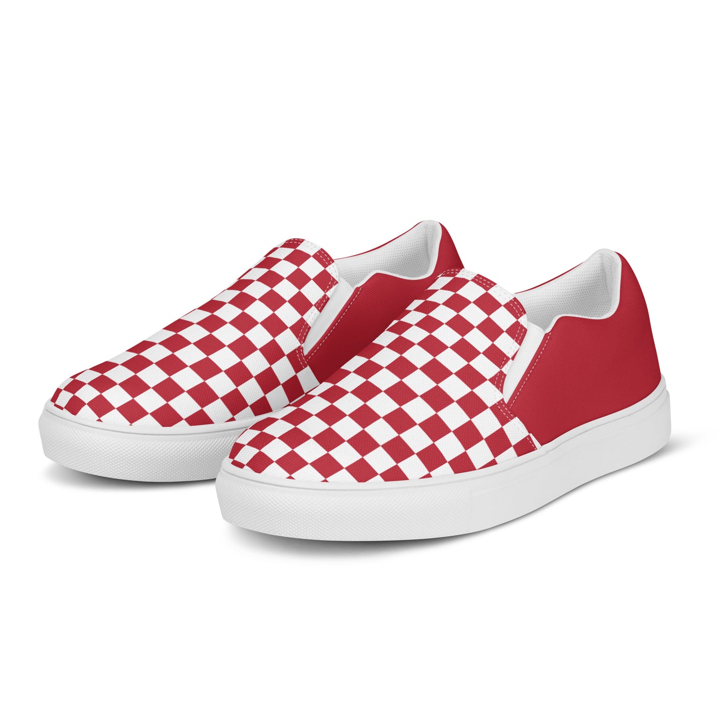 women’s slip-on canvas shoes • red & white checkers