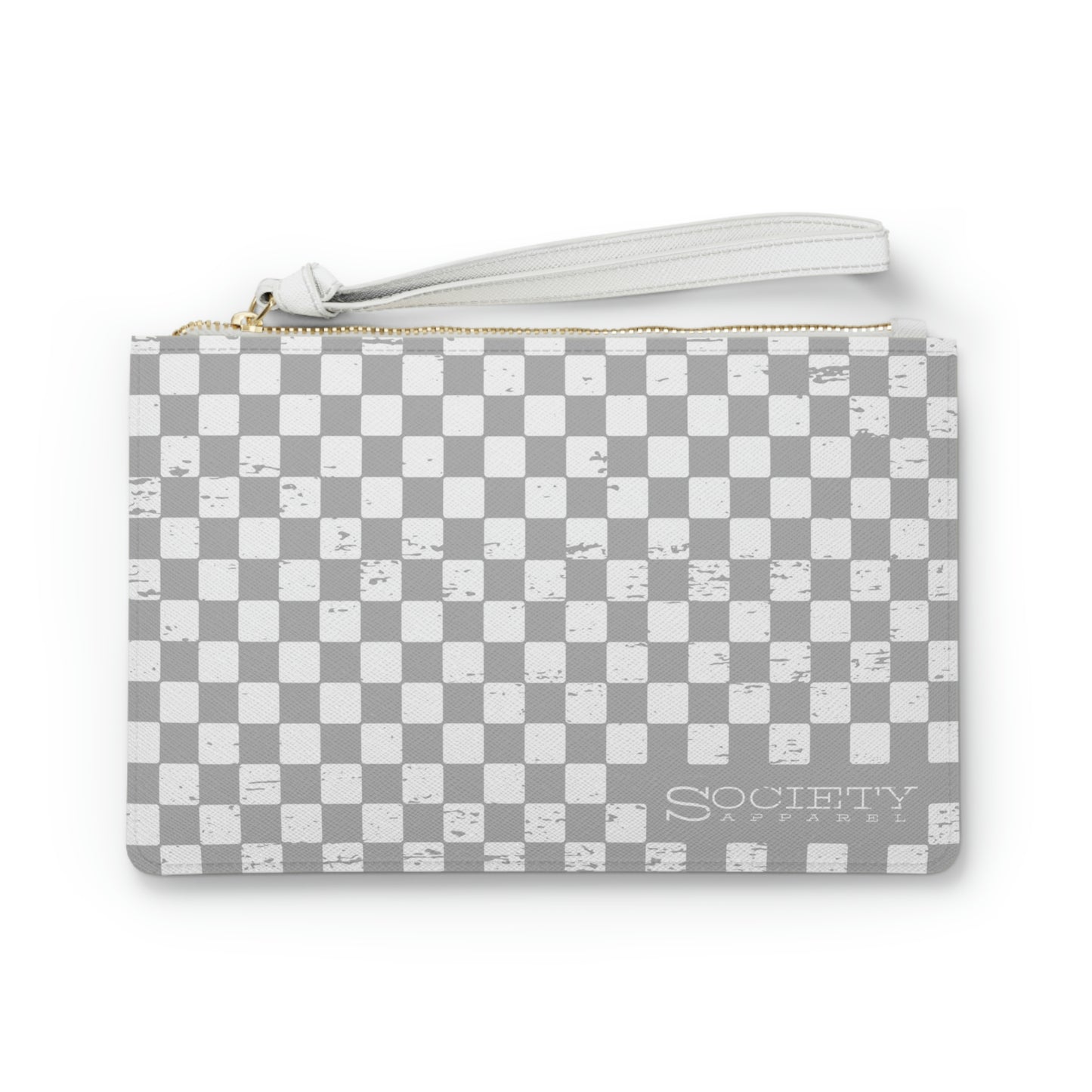 society essentials • checkered clutch (gray/white)