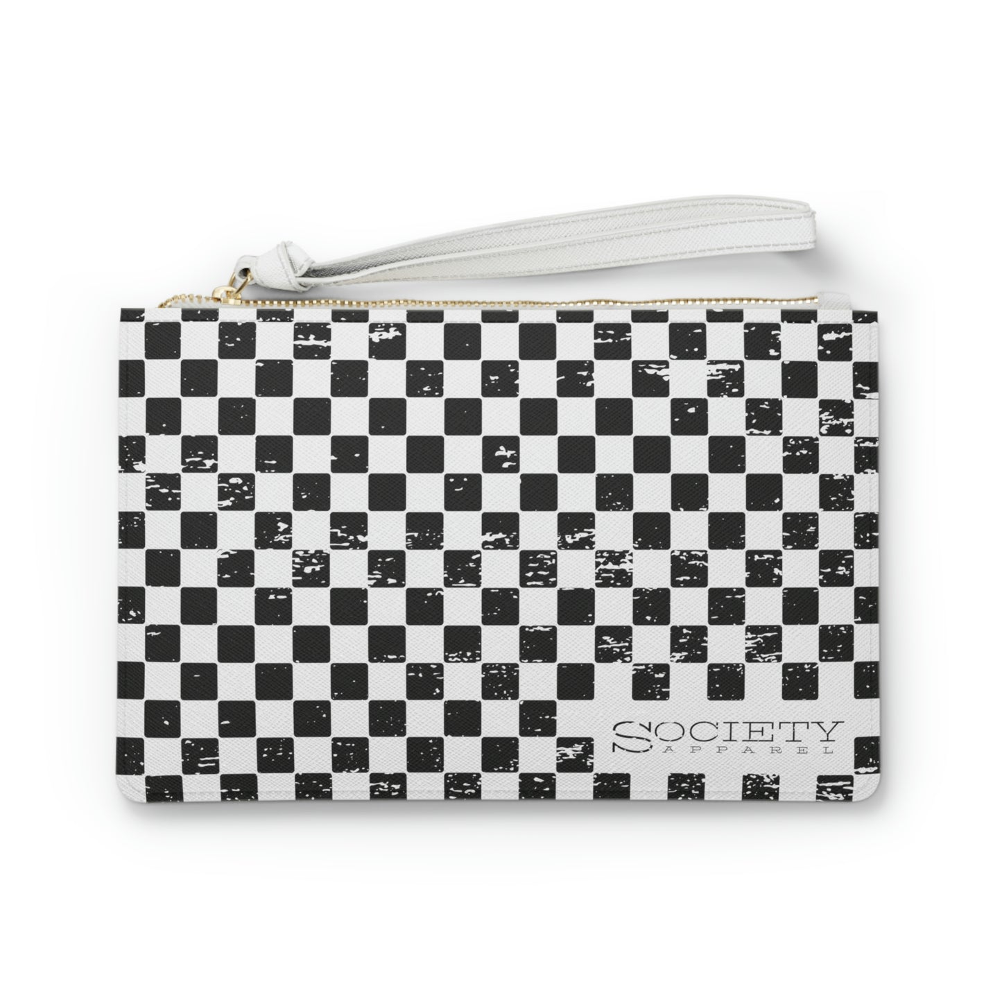 society essentials • checkered clutch (white/black)