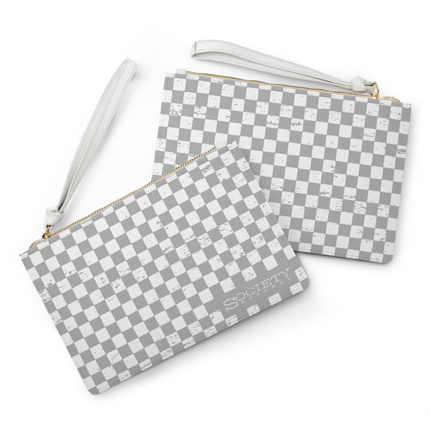 society essentials • checkered clutch (gray/white