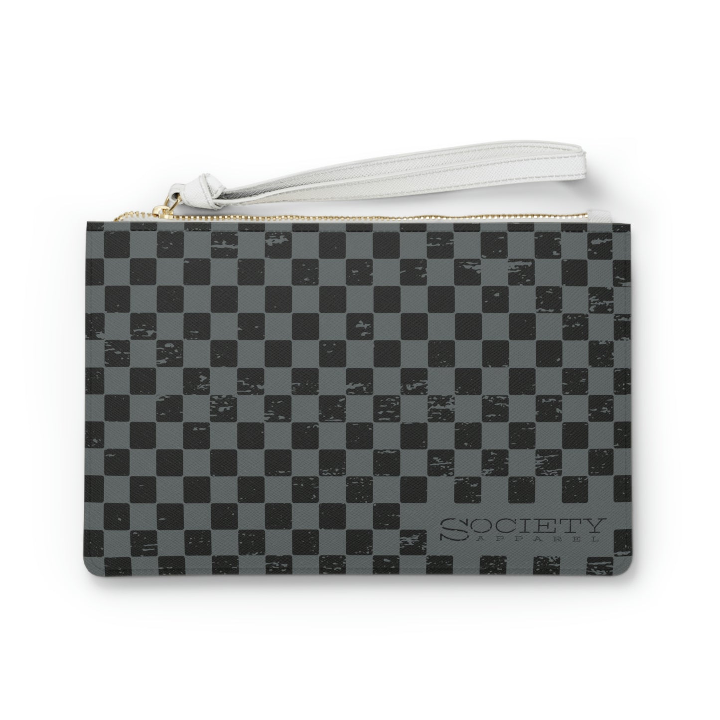 society essentials • checkered clutch (gray/black)